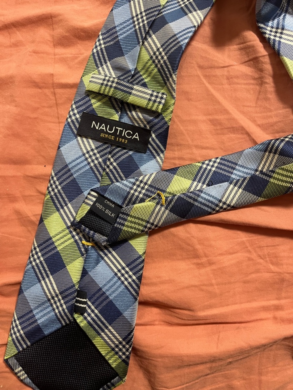 Nautica Blue and Lime Plaid Silk Tie